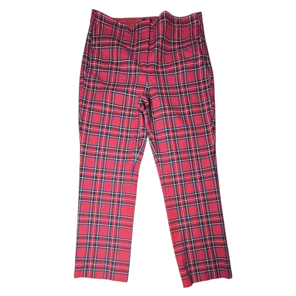 J Crew Tartan Plaid Crop Pants Womens 16 Tall Straight‎ Red Holiday NWT BU808